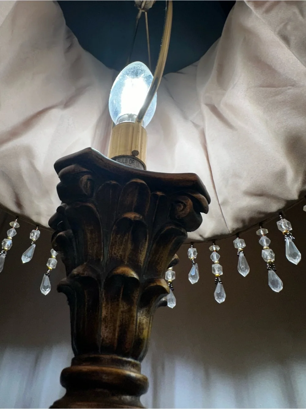 2 Elegant Ruffled Amber Table Lamp with Crystal Fringe - Home Accents